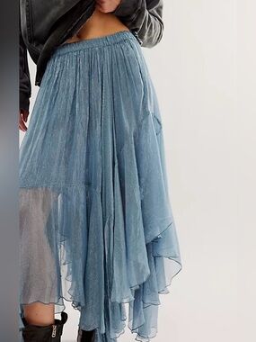 Free People Holiday Clover Blue Sheer Layered Maxi Skirt